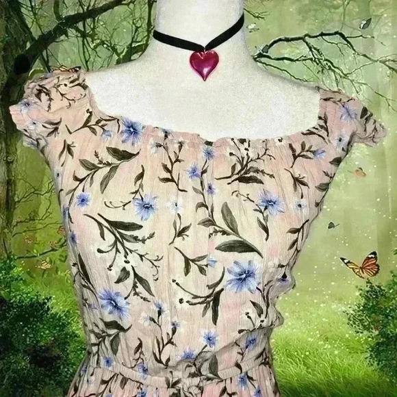 Boho Coquette American Eagle Baby Pink Floral Maxi Dress - Picture 2 of 10